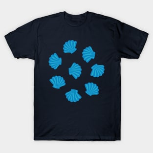 SEASHELLS Scattered Tropical Scallop Clam Shells Undersea Ocean Sea Life in Blue Royal and Dark Teal Blue - UnBlink Studio by Jackie Tahara T-Shirt